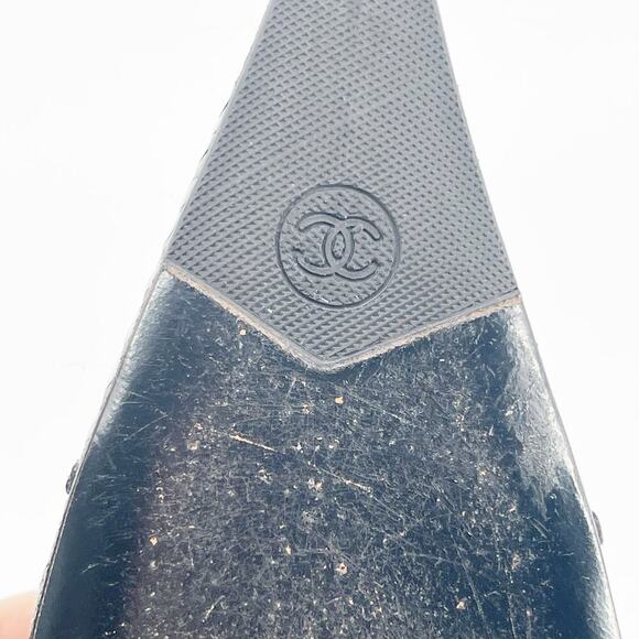 Vintage Chanel Black T-Strap Camellia Flower Pointed Toe Pump Heel size EU 37.5 - Picture 11 of 13